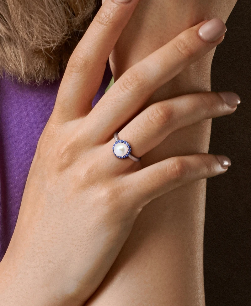 Cultured Freshwater Pearl (7-7.5mm) & Sapphire (1/3 ct. t.w.) Ring Sterling Silver