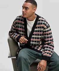 Mode of One Men's Boxy-Fit Plaid V-Neck Cardigan, Macy's Exclusive