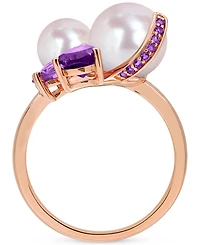 Cultured Freshwater Pearl (7-8.5mm), Amethyst (1-1/8 ct. t.w.) & Rose de France (5/8 Ring 18k Gold-Plated Sterling Silver