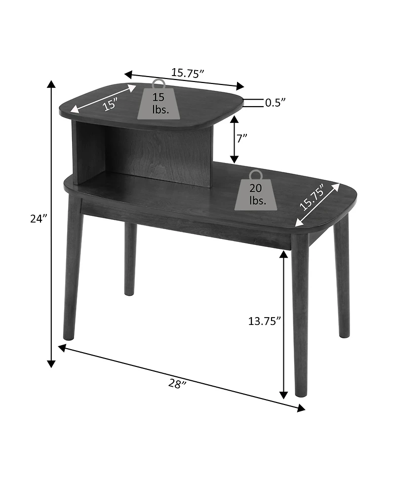 Convenience Concepts 15.75" Wood Maxwell Mid-Century 2-Tier Chairside End Table