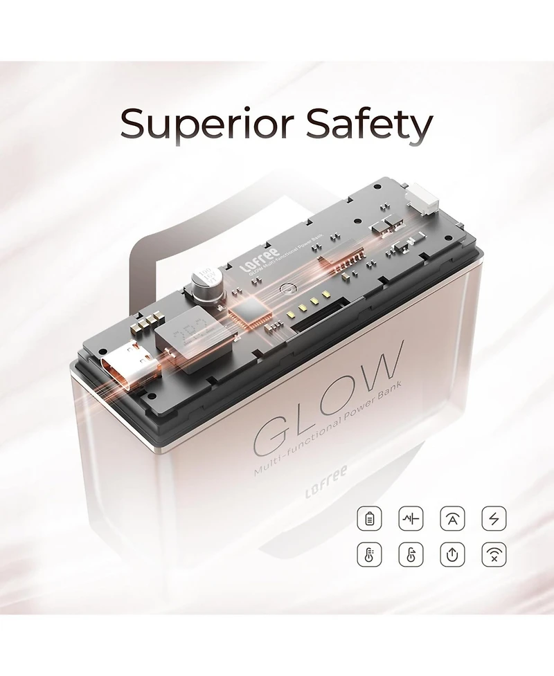 Lofree Glow Power Bank, 10,000mAh Portable Charger with Led Light Effects, 22.5W Fast Charging, Usb-c for iPhone, iPad
