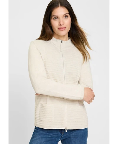 Olsen Women's Rib Knit Zip Front Cardigan