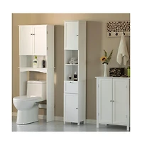 Basicwise White Tall Standing Bathroom Linen Tower Storage Cabinet for Bathroom and Vanity