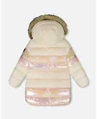 Deux par Girl Long Metallic Puffy Winter Coat White - Toddler|Child