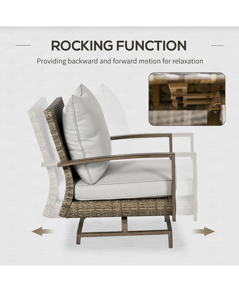 Outsunny Patio Furniture Set, 4 Piece Outdoor Rattan Conversation Set with 2 Armchairs, Cushions, Loveseat Sofa & Coffee Table for Porch, Poolside, La