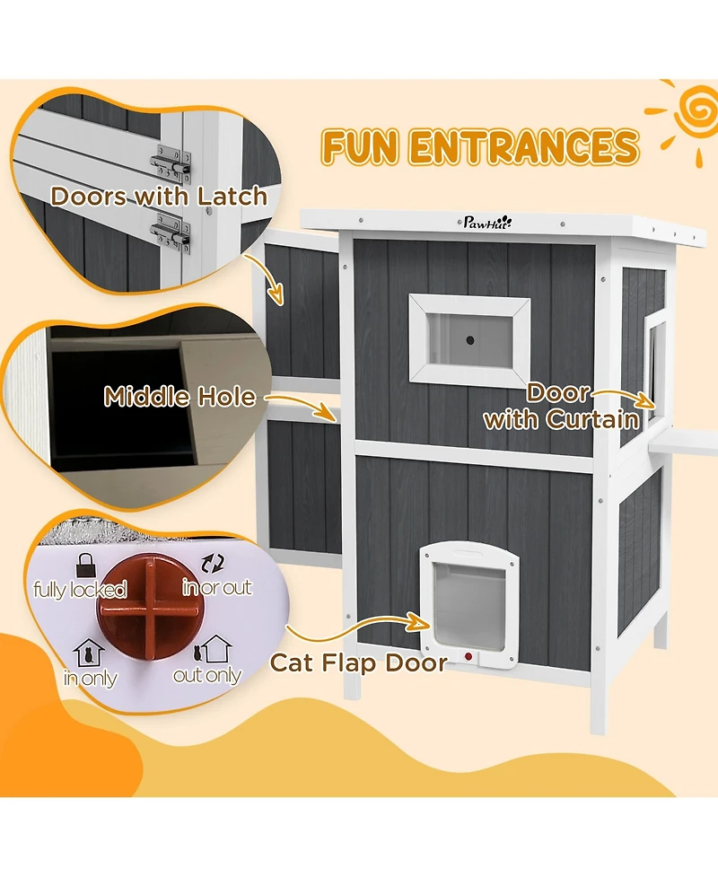 Outdoor Cat House Wooden Feral Cat House W/ Removable Floor,