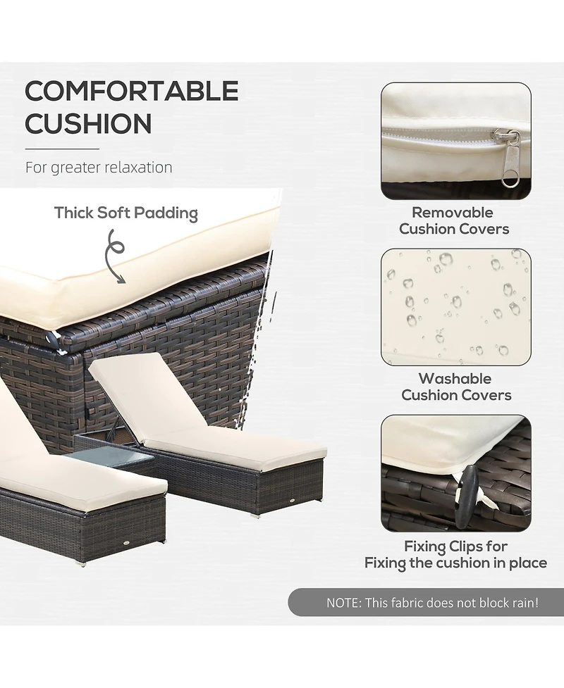 Outsunny Pool Furniture, 2 Chaise Lounge Chairs & Table, Cushioned,