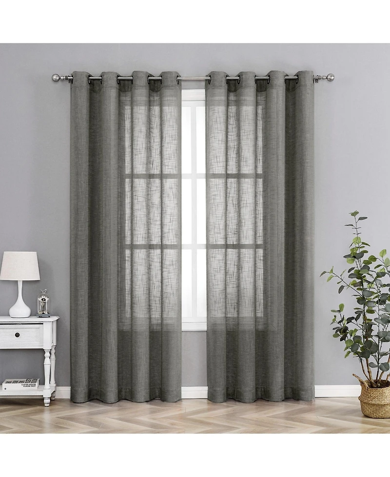Kate Aurora 2 Pack Lux Thread Premium Woven Grommet Top Sheer Curtain Panels - Spice