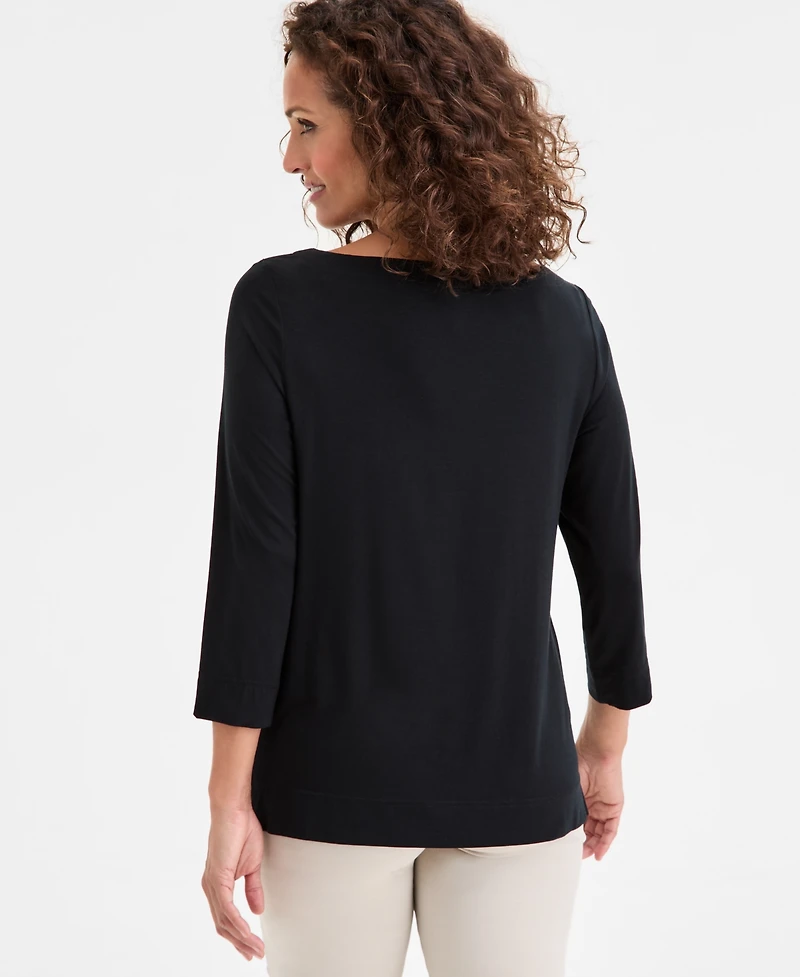 Jm Collection Women's Boat-Neck 3/4-Sleeve Top, Macy's Exclusive