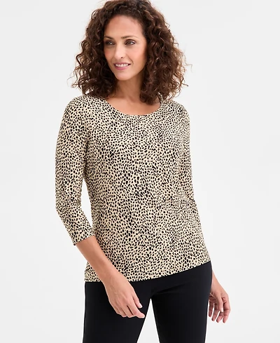 Jm Collection Women's Printed 3/4 Sleeve Scoop-Neck Jacquard Top, Macy's Exclusive
