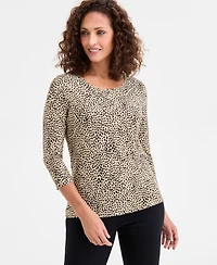 Jm Collection Women's Printed 3/4 Sleeve Scoop-Neck Jacquard Top, Macy's Exclusive