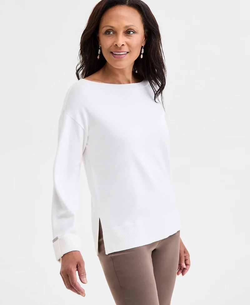 Jm Collection Women's Split-Hem Boat-Neck Sweater, Macy's Exclusive