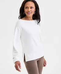 Jm Collection Women's Split-Hem Boat-Neck Sweater, Macy's Exclusive