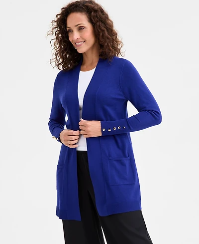 Jm Collection Women's Button-Sleeve Flyaway Cardigan Sweater