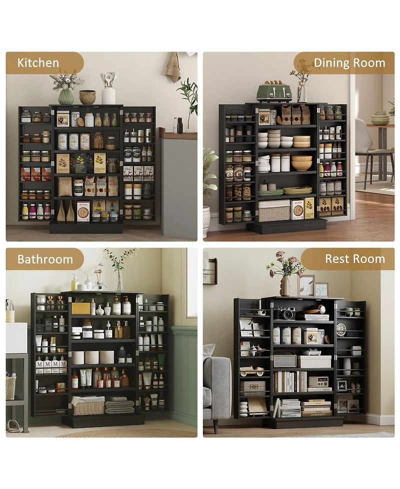 Homcom Kitchen Pantry Storage Cabinet w/ 5-tier Shelving, 12 Spice Racks