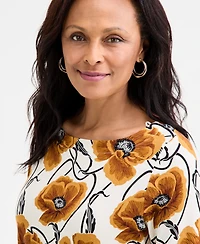 Jm Collection Women's Floral Print 3/4-Sleeve Boat-Neck Top, Macy's Exclusive