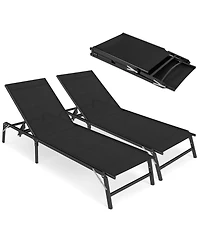 Gymax 2 Pcs Reclining Lounge Chairs Folding Patio Recliner Chair w/5-position Backrest
