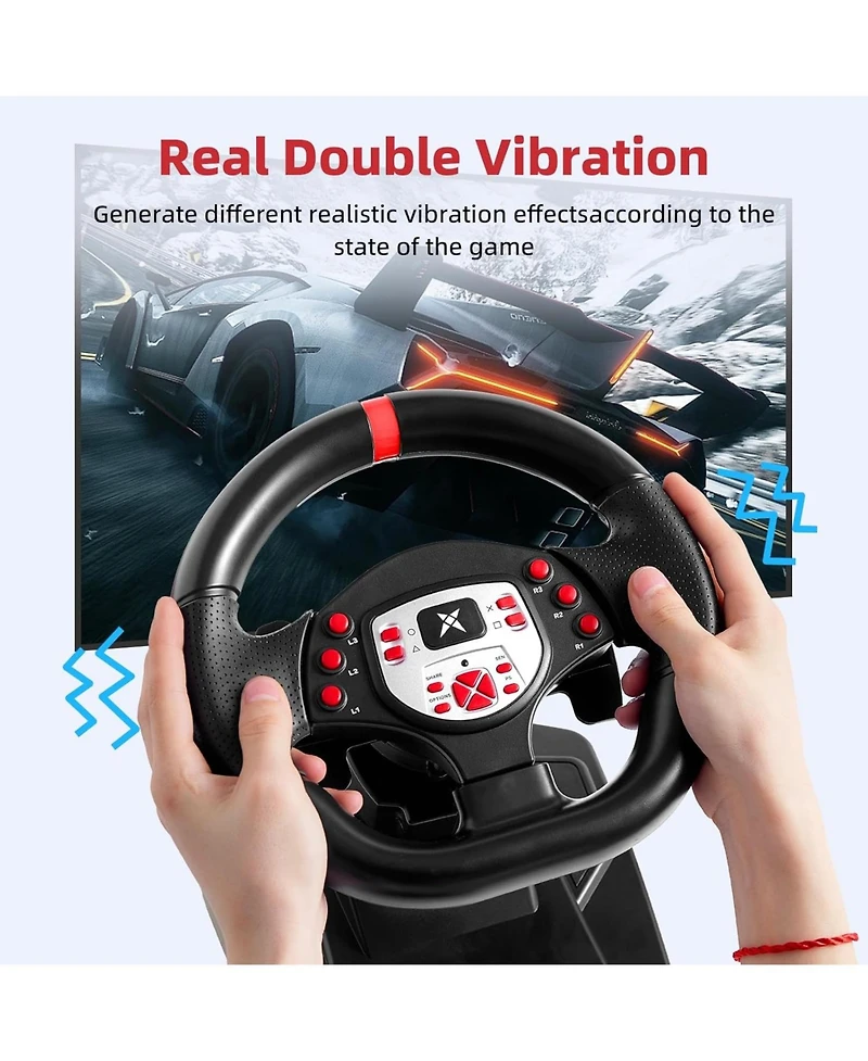 Nbcp 180°Gaming Racing Steering Wheel with Pedals & Dual Motors for Pc, Xbox, PS4, Switch – Adjustable Height, Tilt, Vibration, Strong Fix