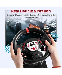 Nbcp 180°Gaming Racing Steering Wheel with Pedals & Dual Motors for Pc, Xbox, PS4, Switch – Adjustable Height, Tilt, Vibration, Strong Fix
