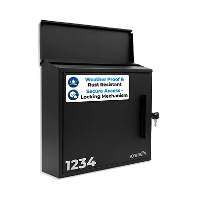 SereneLife Outdoor Wall Mount Locking Mailbox Apartment Letter Organizer, Includes 2 Keys (Black)
