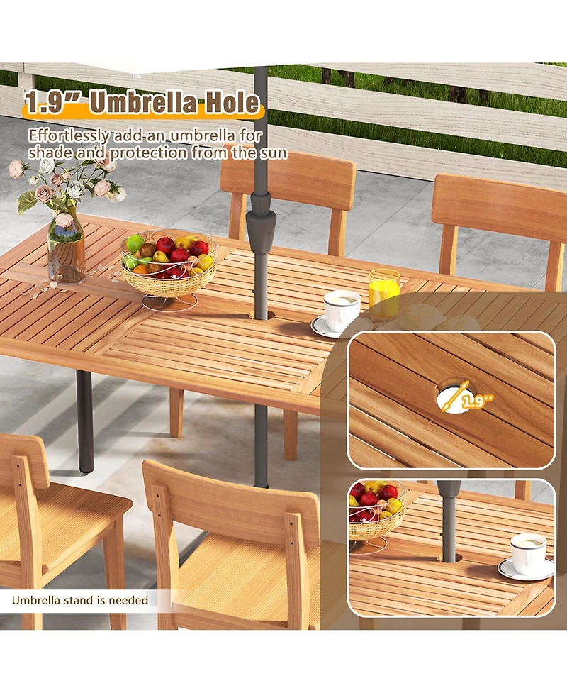 Gymax Rectangular Acacia Wood Dining Table w/ 1.9'' Umbrella Hole Patio