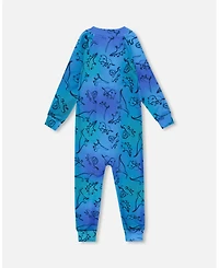 Deux par Toddler Boys One-Piece Thermal Underwear Blue Gradient Dinosaur Print - Toddler|Child
