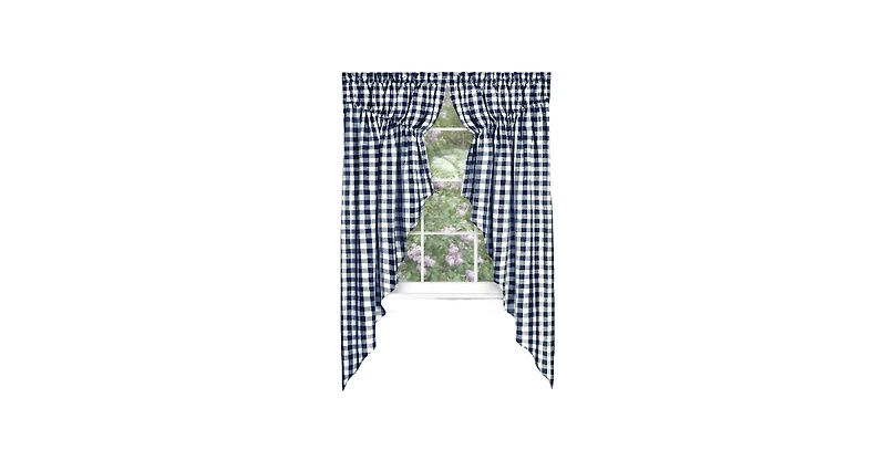 Kate Aurora Farmhouse Plaid Gingham Check Swag Valance Curtain Panel Pair - 72 in. W x 63 L