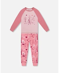 Deux par Baby Girls Cotton Two-Piece Pajamas Pink Forest