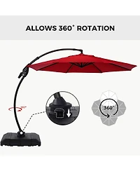 Mondawe 11ft Cantilever Umbrella w/ 360° Rotation & 90° Tilt, Powder-Coated Aluminum Frame Umbrella