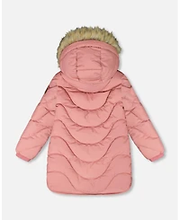 Deux par Girl Long Wavy Quilt Puffy Winter Coat Dusty Pink - Child