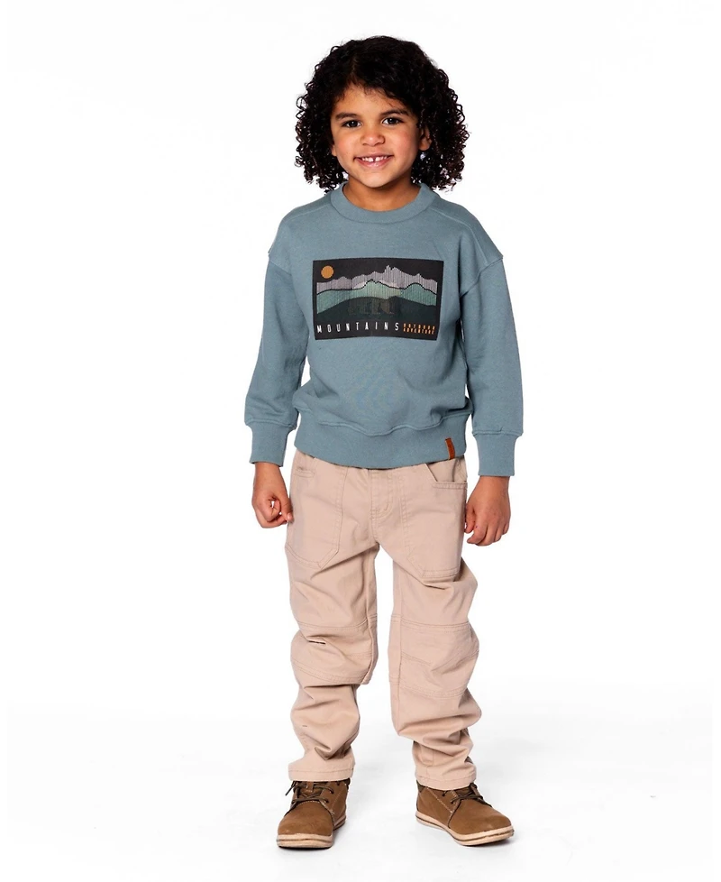 Deux par Toddler Boys Animated Print French Terry Sweatshirt Sage Green - Toddler|Child
