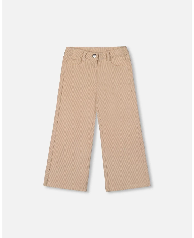 Deux par Girl Wide Leg Corduroy Pants Beige - Child