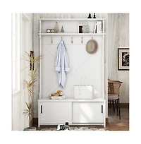 Vanirror 3-in-1 Entryway Hall Tree Storage Bench w/ Coat Racks & Shoe Bench & Cabinet