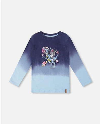 Deux par Boy Long Sleeve Cotton Gradient Jersey Tee Blue - Toddler|Child