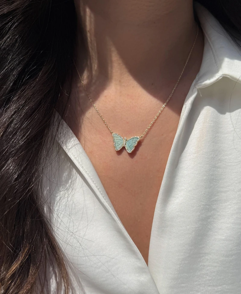 Kamaria Butterfly Necklace with Amazonite 14k Gold Plated Sterling Silver