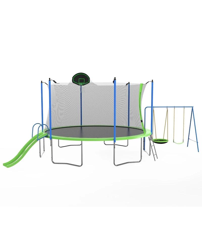 Streamdale Furniture 14FT Trampoline with Slide Swings Basketball Hoop & Net