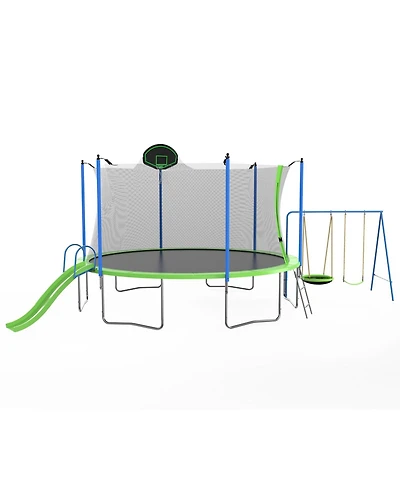 Streamdale Furniture 14FT Trampoline with Slide Swings Basketball Hoop & Net