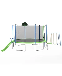 Streamdale Furniture 14FT Trampoline with Slide Swings Basketball Hoop & Net