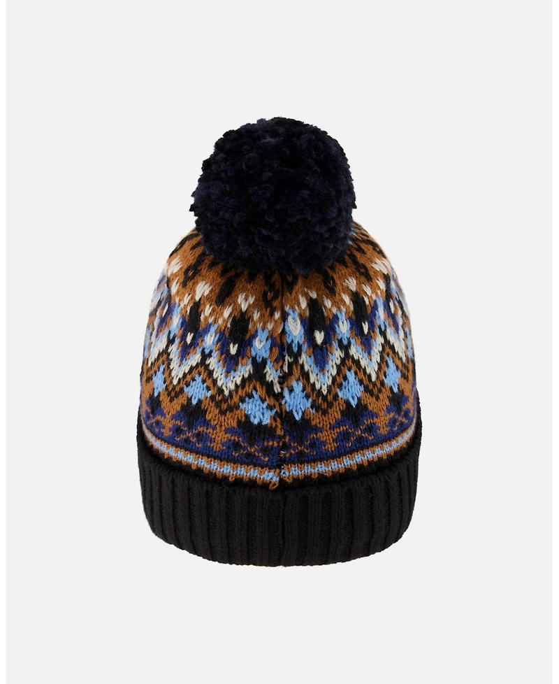 Deux par Boy Lined Knit Winter Hat with Pompom Taupe and Navy - Toddler|Child