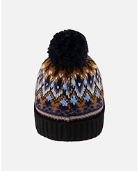 Deux par Boy Lined Knit Winter Hat with Pompom Taupe and Navy - Toddler|Child