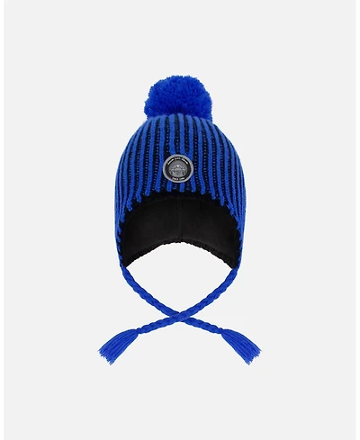 Deux par Boy Winter Peruvian Knit Hat with Pompom and Lining Black Blue - Toddler|Child