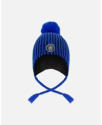 Deux par Boy Winter Peruvian Knit Hat with Pompom and Lining Black Blue - Toddler|Child