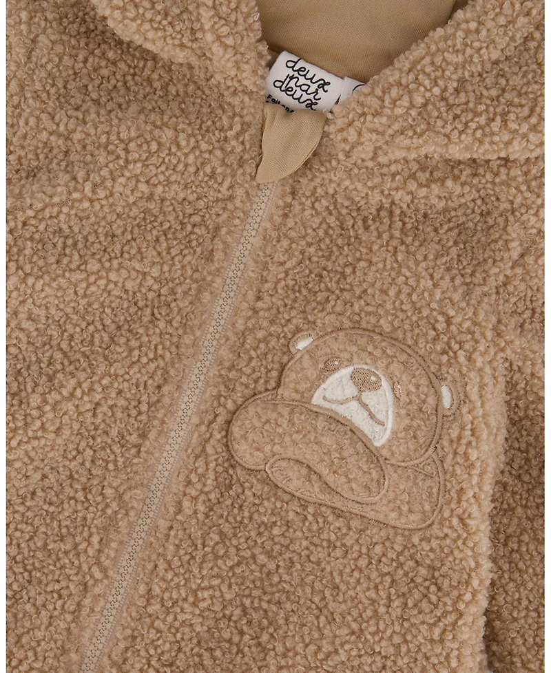 Deux par Baby Boys Sherpa Bear Hooded Zip Jacket Brown