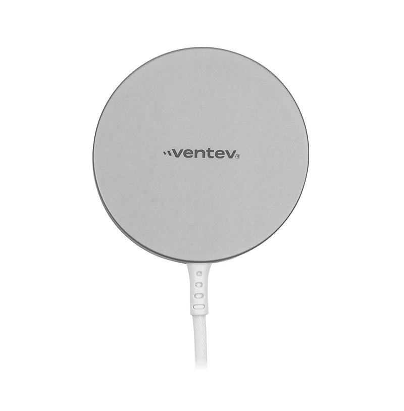 Ventev 15W Ultrafast Wireless Magnetic Charger with Extra-Long 10 Foot Alloy Cable-Silver