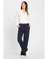 Olsen Women's Anna Fit Wide Leg Stretch Knit Drawstring Trouser