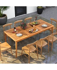 Gymax 8-Person Outdoor Acacia Wood Dining Table w/ 1.96'' Umbrella Hole Rectangular