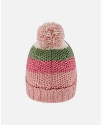 Deux par Girl Lined Knit Pompom Hat Pink and Green - Toddler|Child