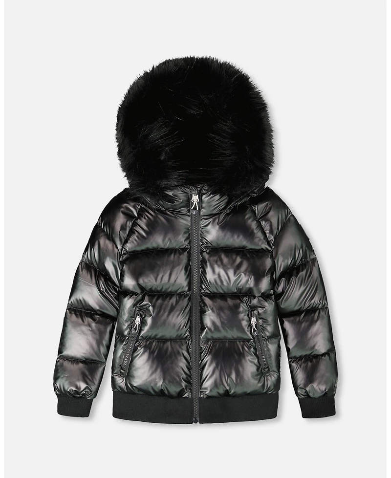 Deux par Boy Black Quilted Bomber-Style Winter Coat