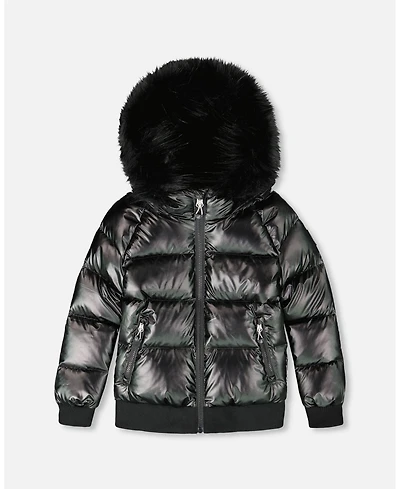 Deux par Boy Black Quilted Bomber-Style Winter Coat