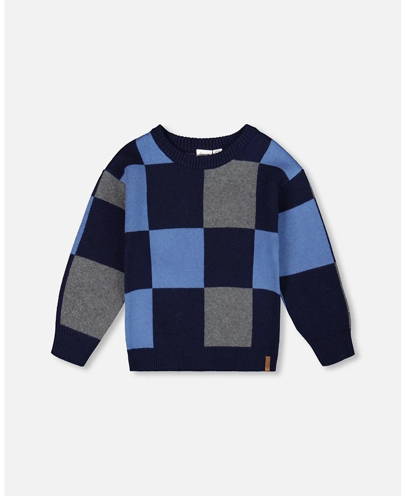 Deux par Boy Knit Sweater Blue Checkered - Toddler|Child